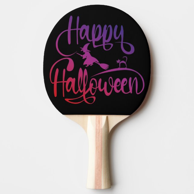 Happy halloween, gradient, häxkatt pingisracket (Framsidan)
