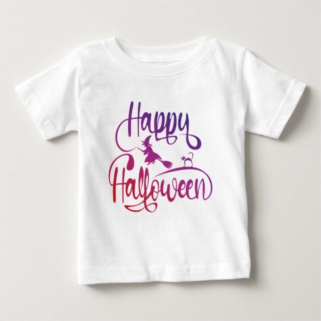 Happy halloween, gradient, häxkatt t shirt (Framsida)