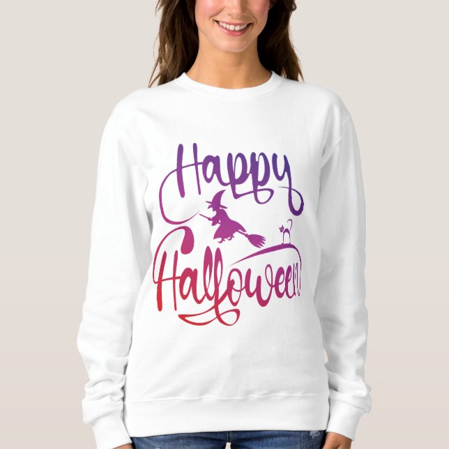 Happy halloween, gradient, häxkatt t shirt (Framsida)