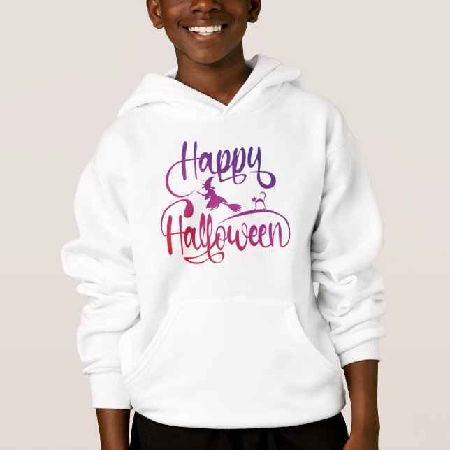 Happy halloween, gradient, häxkatt t shirt (Framsida)