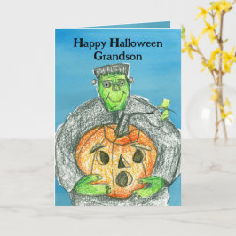 Happy halloween Grandson Frankenstein Pumpkin Kort
