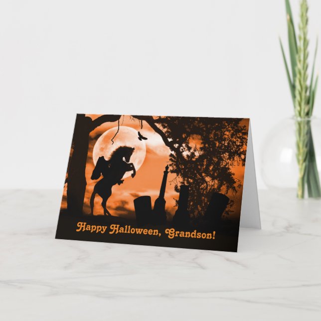 Happy halloween Grandson med hästskotan utan huvud Kort (Framsida)