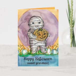 Happy halloween Grandson Mummy Pumpkins Kort