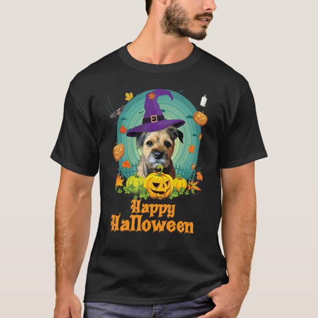 Happy halloween Gräns Terrier Hund Pumpkin Witch G T Shirt (Framsida)