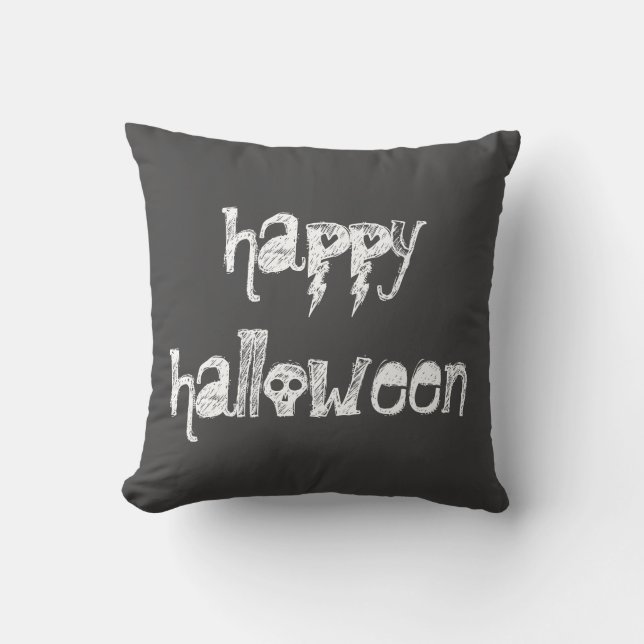 Happy halloween Grått Dekorativ kudde (Framsida)