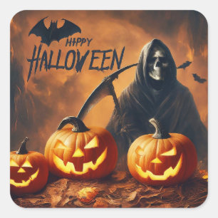 Happy halloween - Grim Reaper Carved Pumpkin Fyrkantigt Klistermärke