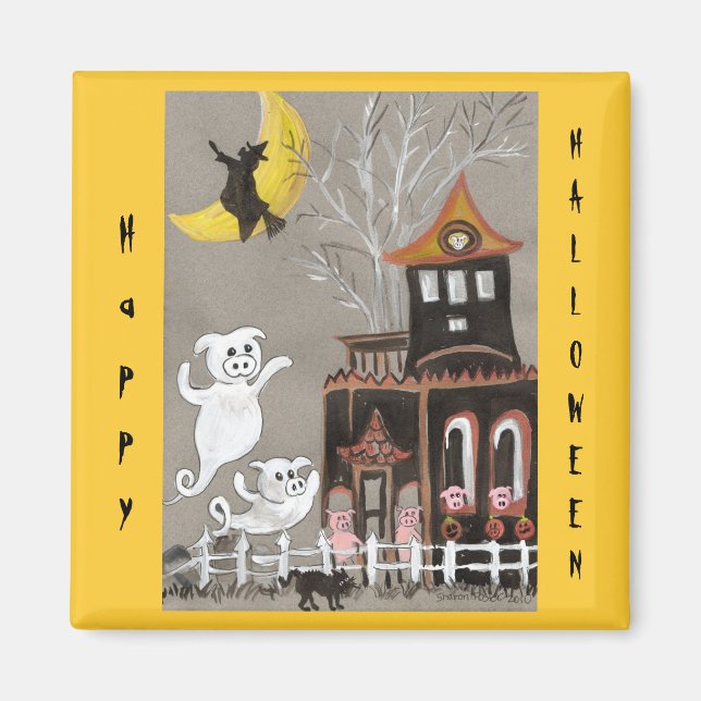 Happy halloween Gris Spöken Magnet (Framsidan)