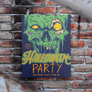 Happy halloween Grönt Slimy Zombie Skull Inbjudningar