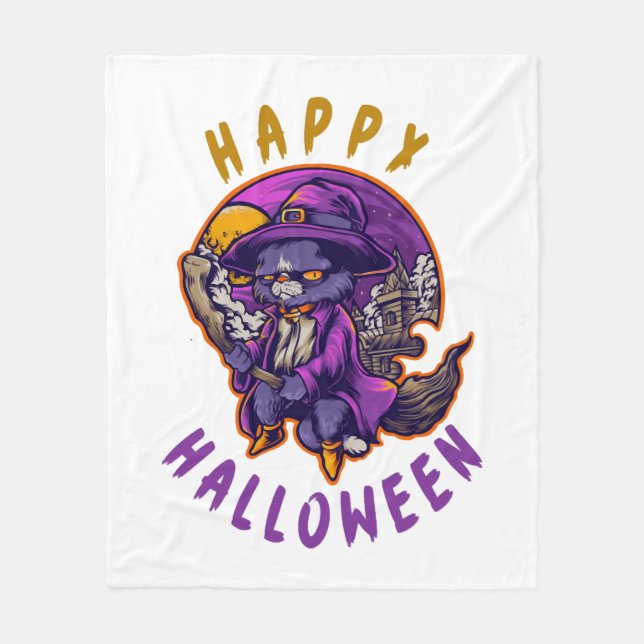 Happy halloween Halloween Witch Cat Fleecefilt (Framsidan)