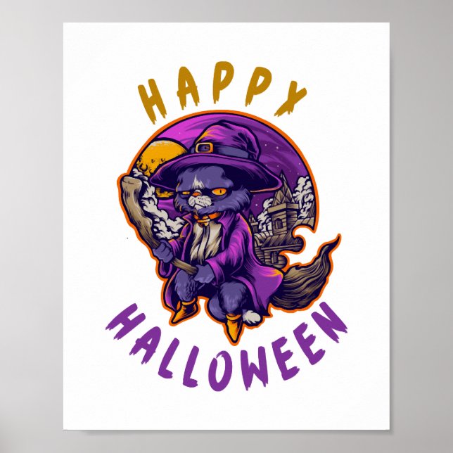 Happy halloween Halloween Witch Cat Poster (Framsidan)