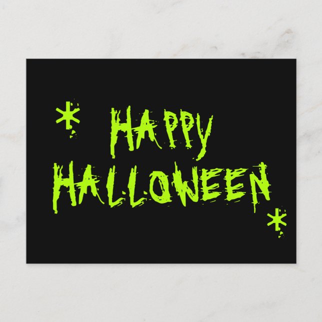 Happy halloween halmin neon-grönt och svart sked vykort (Framsida)