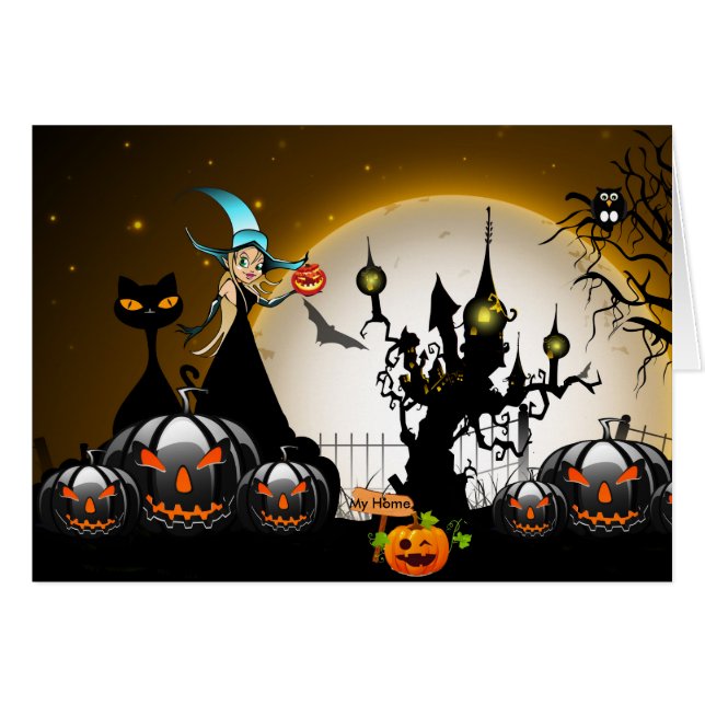 Happy halloween hälsningskort (Framsidan Horizontal)