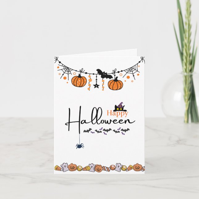 Happy halloween-hälsningskort, rutekort kort (Framsida)