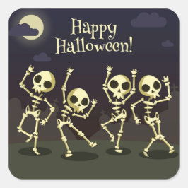 Happy Halloween - Happy Skeletons Fyrkantigt Klistermärke