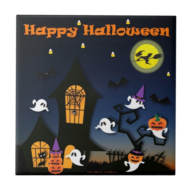 Happy halloween har hemsökt House Spöken Fladdermu Kakelplatta (Framsidan)