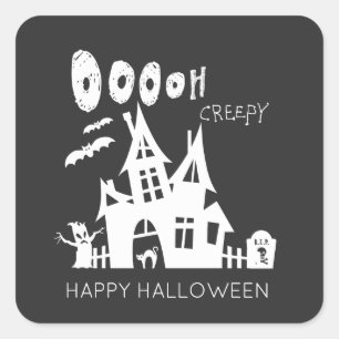 Happy halloween Haunted House Fyrkantigt Klistermärke