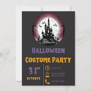 Happy halloween Haunted House Måne Black Halloween Inbjudningar