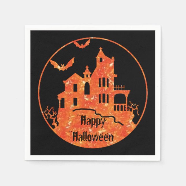 Happy halloween Haunted House Napkins Pappersservett (Framsidan)