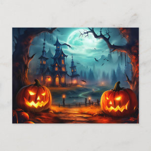 Happy halloween Haunted House & Spooky Pumpkins Vykort