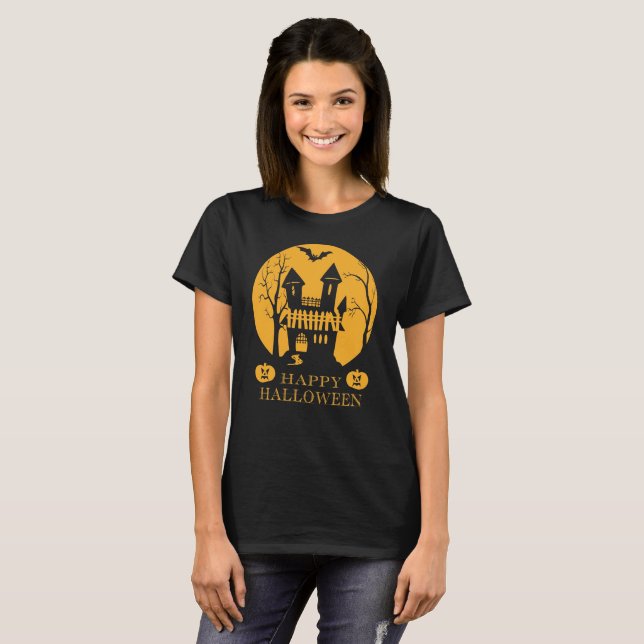 Happy halloween Haunted House T Shirt (Hel framsida)