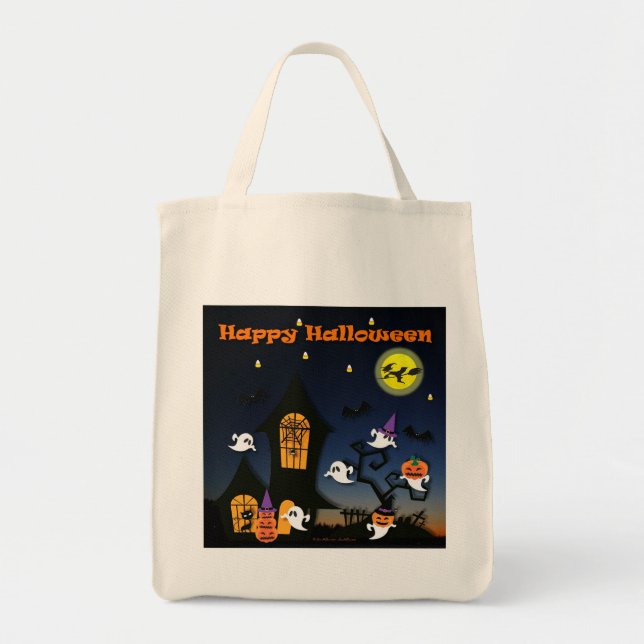 Happy halloween Haunted House Tote Bag Tygkasse (Framsidan)