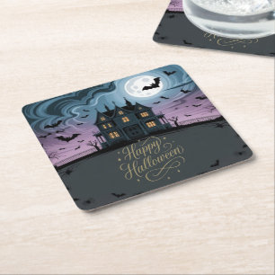 Happy halloween Haunted House Underlägg Papper Kvadrat
