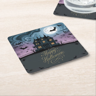 Happy halloween Haunted House Underlägg Papper Kvadrat