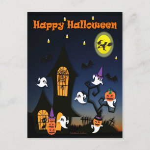 Happy halloween Haunted House Vykort