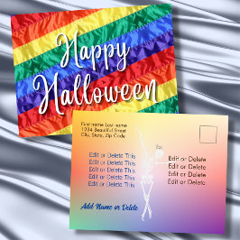 Happy halloween HBT-flagga för homosexuella regnbå Vykort