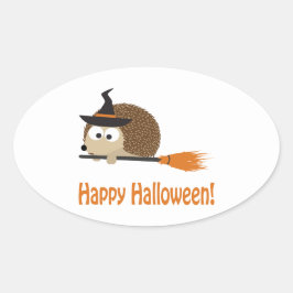 Happy halloween! Hedgehog Witch Ovalt Klistermärke