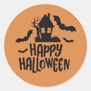 Happy halloween hemsökt fladdermus orange runt klistermärke