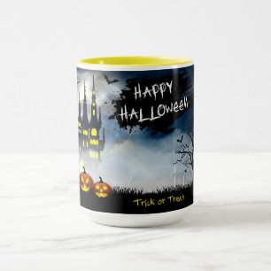 Happy halloween hemsökt scen mugg