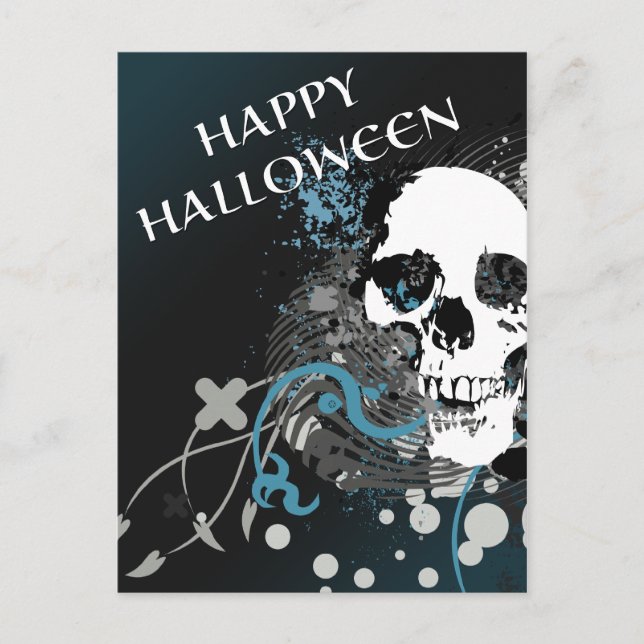 happy halloween hi-fi-skalle vykort (Framsida)