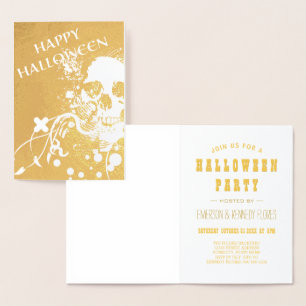 Happy halloween HiFi Skeleton Gold Foil Folierat Kort