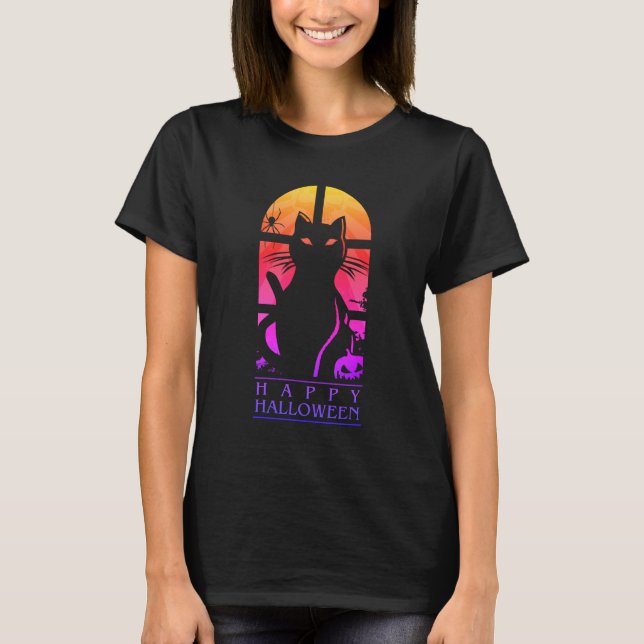 HAPPY HALLOWEEN HORROR CAT T SHIRT (Framsida)