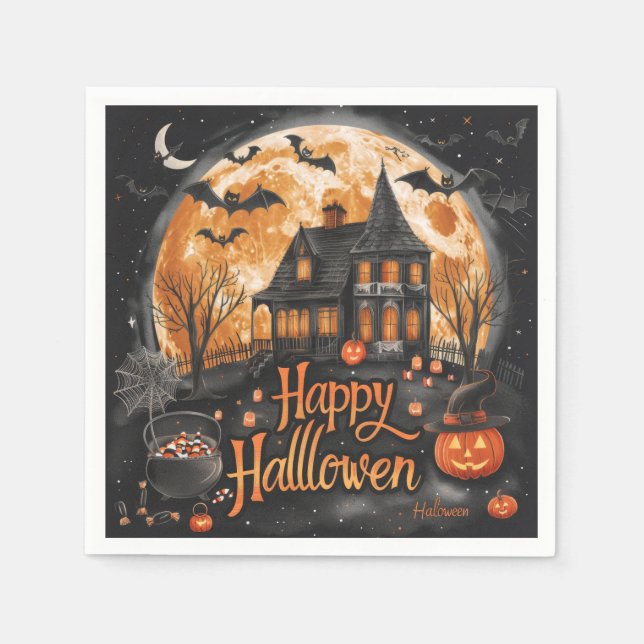 Happy halloween House Cute & Festive Halloween Pappersservett (Framsidan)