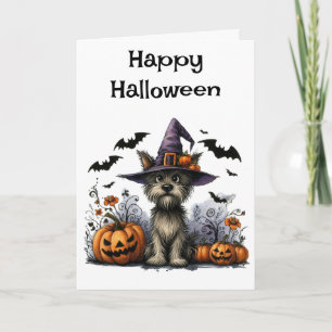 Happy halloween Hund i ett Witch Hat Kort