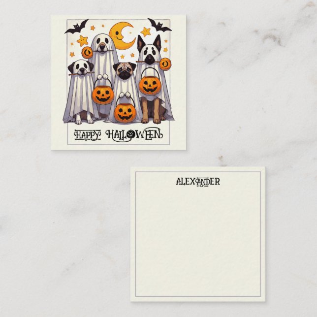 Happy halloween Hundar i Ghost Costume Anteckningskort (Fram/baksida)