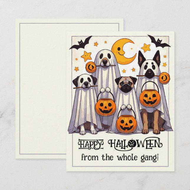 Happy halloween Hundar i Ghost Costume Anteckningskort (Fram/baksida)