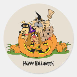 happy halloween Hundar i Pumpkin Runt Klistermärke