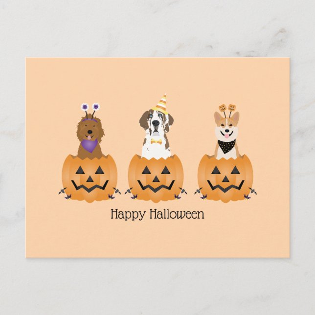 Happy halloween Hundar i pumpor Vykort (Framsida)