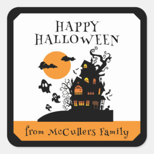 Happy halloween Hunted House Anpassningsbar Family Fyrkantigt Klistermärke