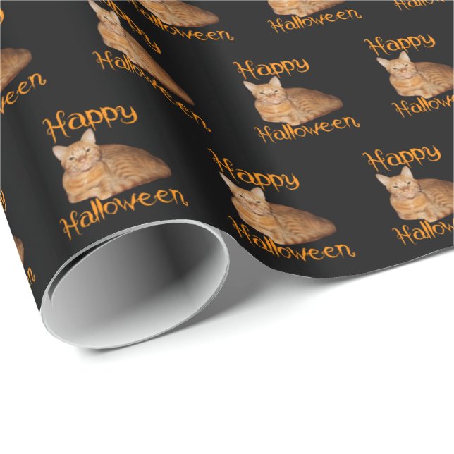 Happy halloween, icke-Scary Orange Tabby katt Presentpapper (Rullad Hörn)