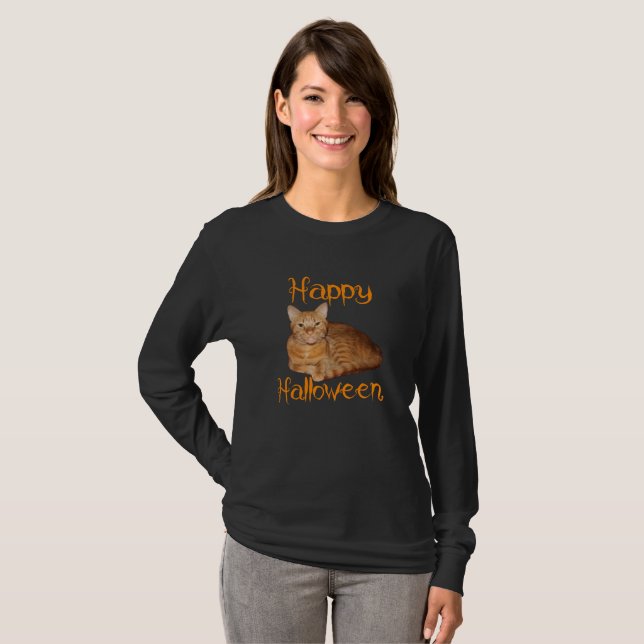 Happy halloween, icke-Scary Orange Tabby katt T Shirt (Hel framsida)
