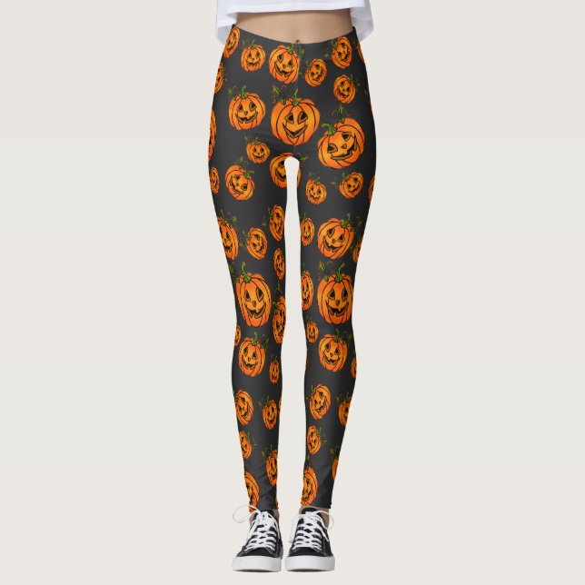 Happy halloween jack-o-lantern, bock för behandlin leggings (Framsida)