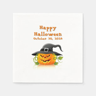 Happy halloween Jack-o-lantern med vinklingshatt Pappersservett