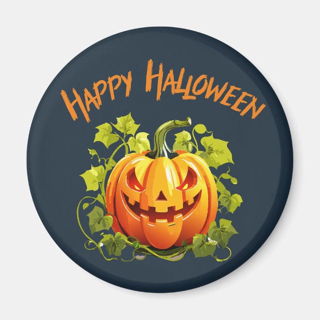 Happy halloween Jack-O-Lantern på vinet Magnet (Framsidan)