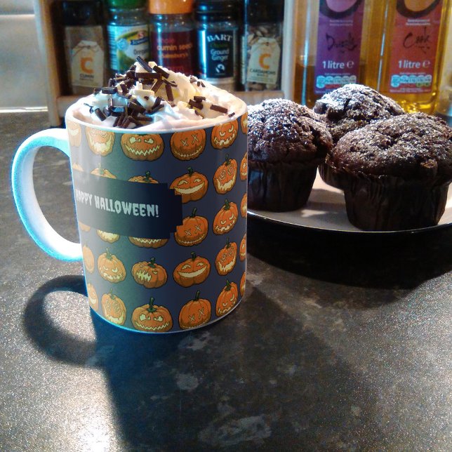 Happy halloween! Jack o lantern Pumpkin Mönster Kaffemugg (Skapare uppladdad)