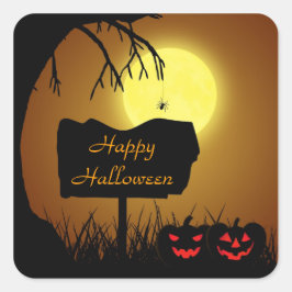 Happy halloween Jack o lantern Pumpkins Fyrkantigt Klistermärke