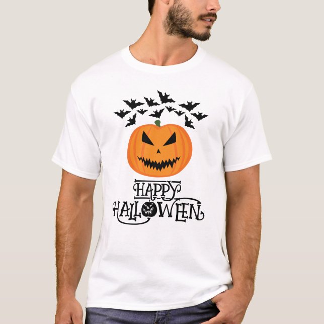 Happy halloween Jack O'Lantern pumpkin fladdermus T Shirt (Framsida)